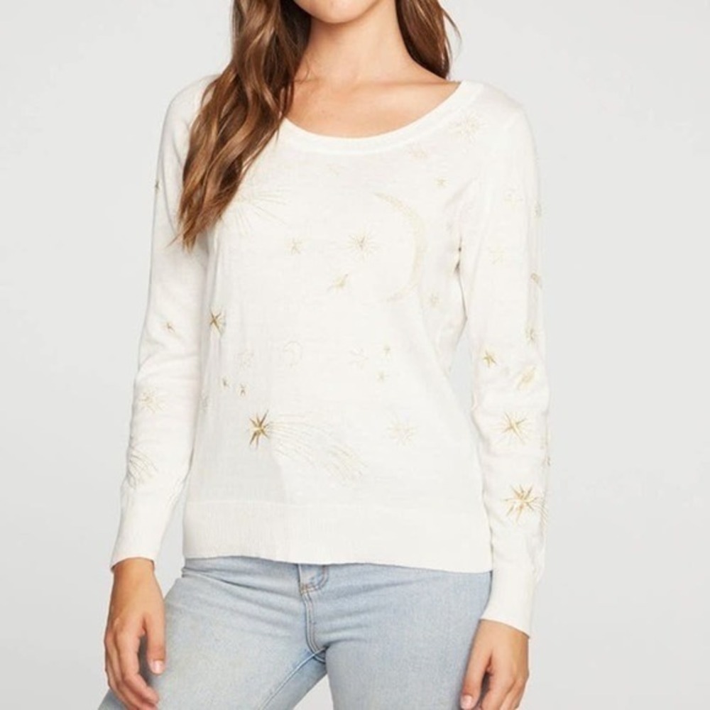 Chaser Star Dream Celestial Embroidered Cashmere‎ Blend Sweater Size 1X NWT